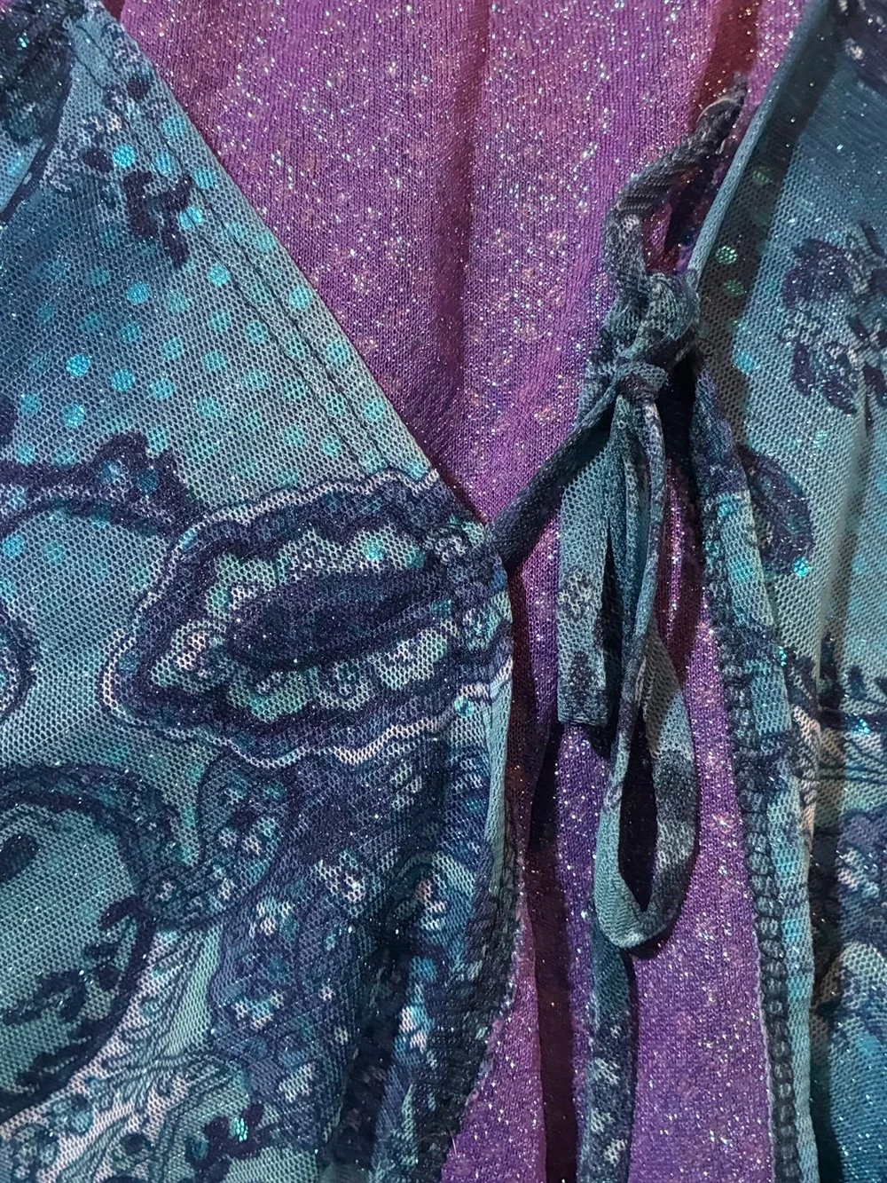Vintage Y2K Anchor Blue Paisley Glitter Halter Top - Size OS